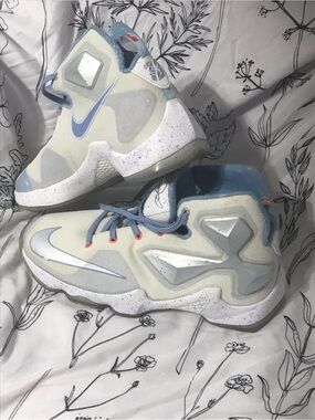Kids Lebron James Light Blue and White High-Top Sneakers by Nike